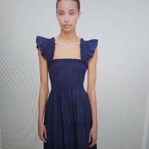 Hill House Midnight Blue Ruffle Midi Dress